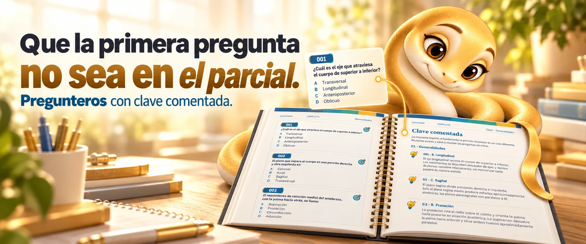 Áuri acompaña una escena ilustrada de práctica con preguntas de Locomotor y la clave comentada correspondiente.