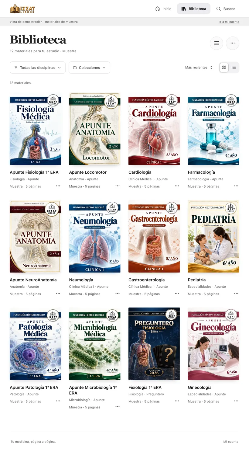 Biblioteca Médica en el iPad: estante con los apuntes